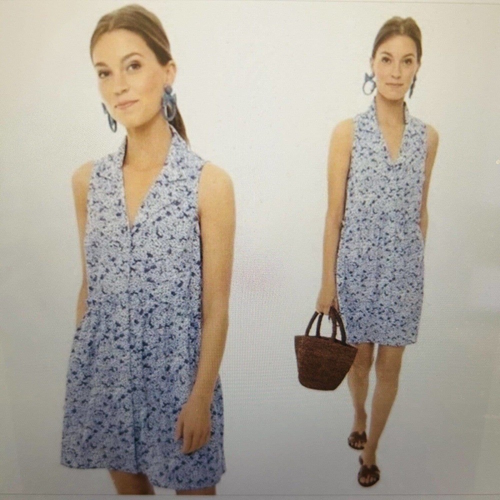 Tuckernuck Royal Shirt Dress Size XS Blue Hydrangea Floral Sleeveless Ruffle